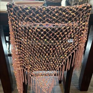 Pink Sequin Fringe Shawl